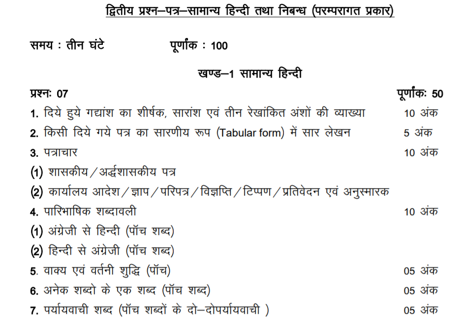 UKPSC General Hindi and Essay syllabus for Mains